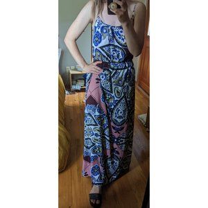 Banana Republic Maxi Dress, Size 6, Blue and Pink Paisley